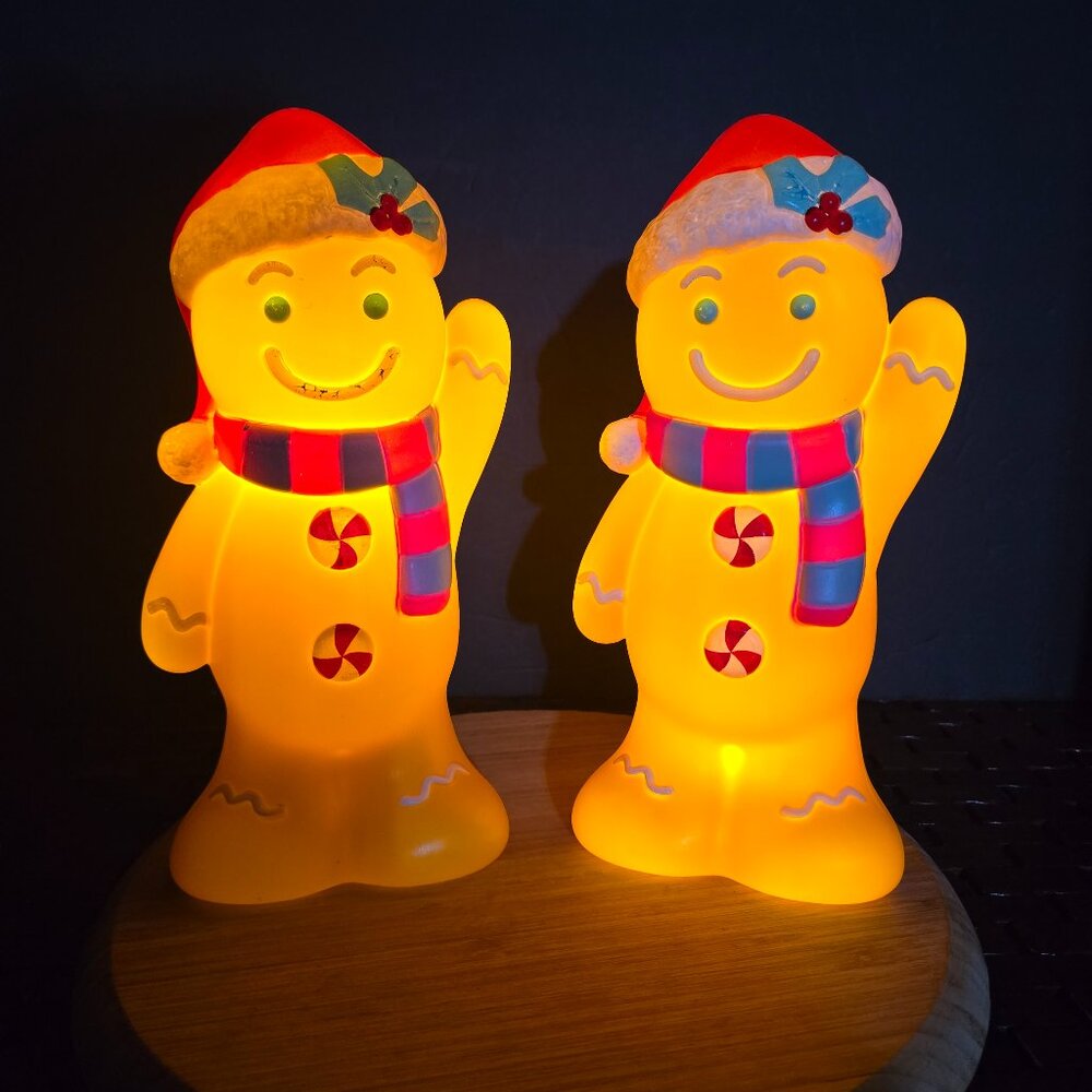 Holiday Time Christmas Blow Mold Lighted Gingerbread Man 11” Table Top Lot of 2